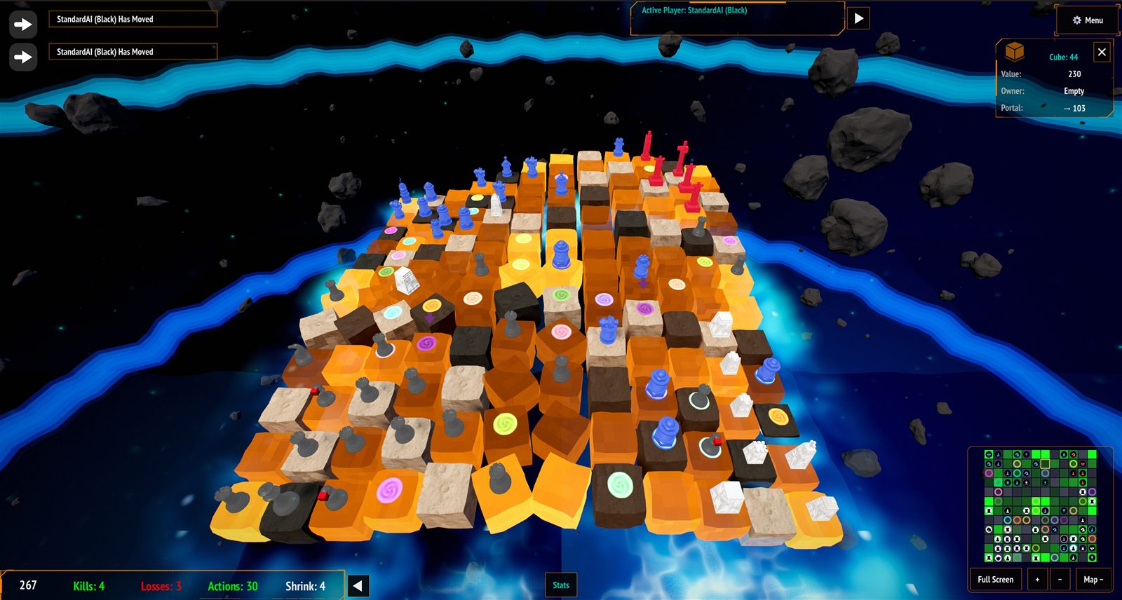Chess Force Armada: two armies facing off across a floating battlefield